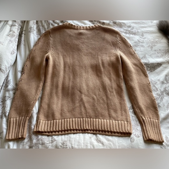 NWT Talbots Tan Brown Cotton Chunky Fisherman Cable Knit Crewneck Sweater Medium - Picture 2 of 6